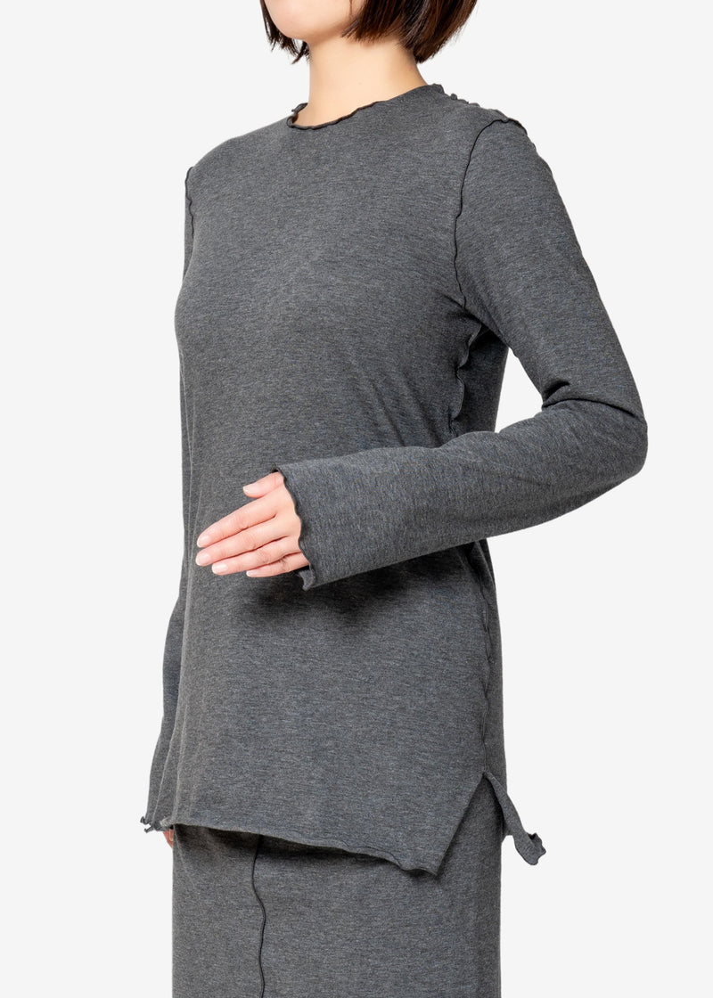 Yak Cotton Jersey Double Layer Crew-Neck Tee in Gray