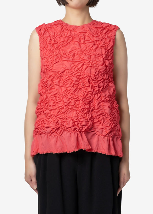 Plum blossom Shirring embroidery Sleeveless Blouse in Pink