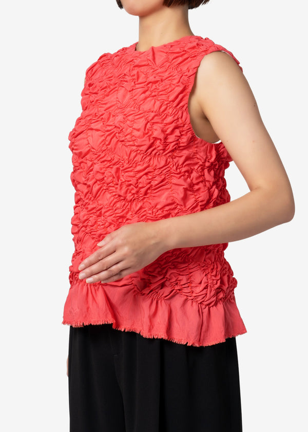 Plum blossom Shirring embroidery Sleeveless Blouse in Pink