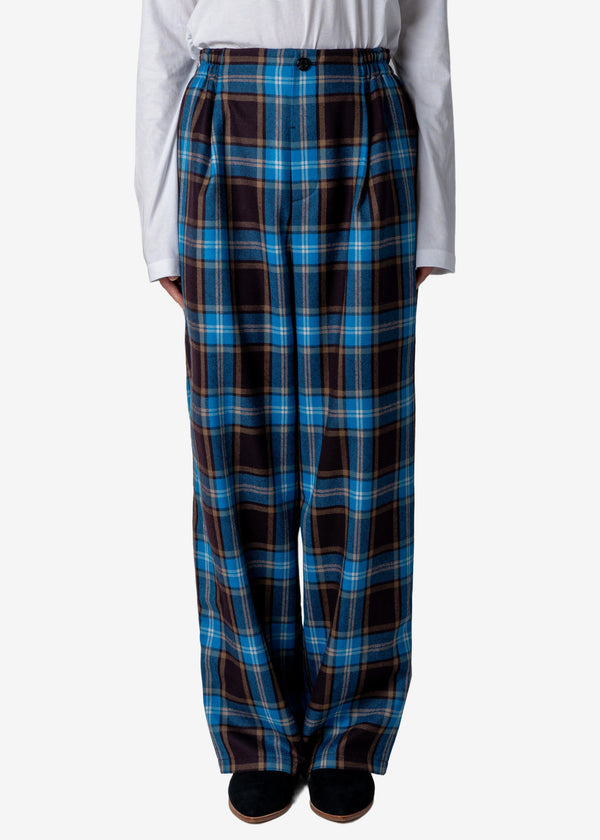 Wool Check Tuck Pants in Bluemix