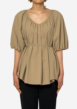 2way Stretch Gather Blouse in Beige