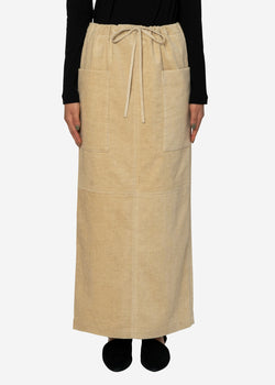 Cotton Linen Corduroy Skirt in Beige
