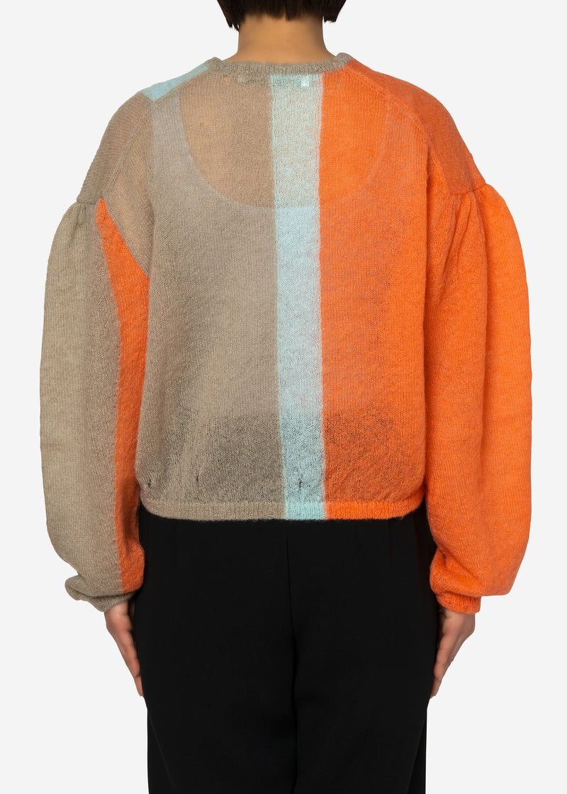 Damage Hole Mohair Stripe Short Sweater in Orange Mix
