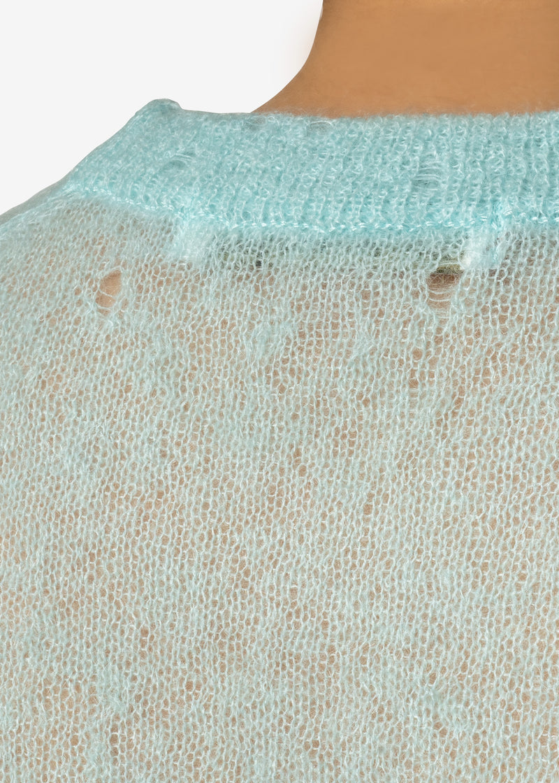 Damage Hole Mohair Short Sweater in Mint