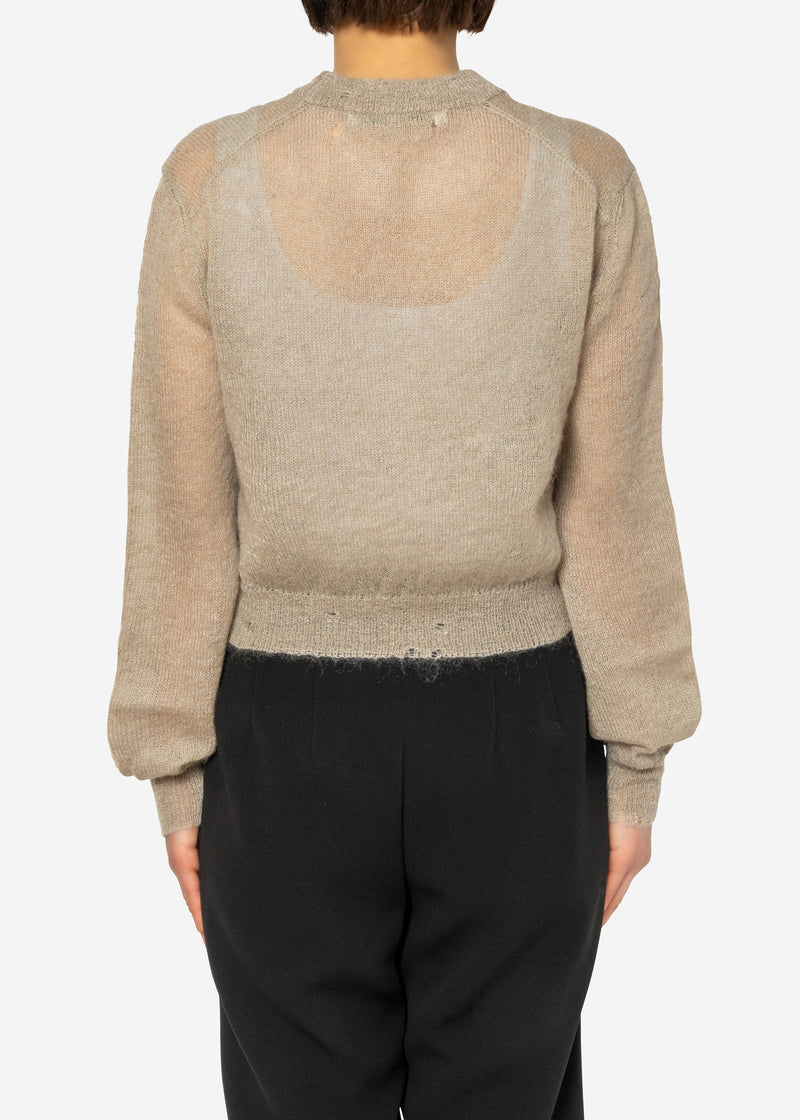 Damage Hole Mohair Short Sweater in Light Gray