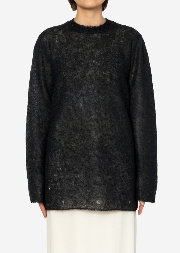 Damage Hole Mohair Long Sweater in Black