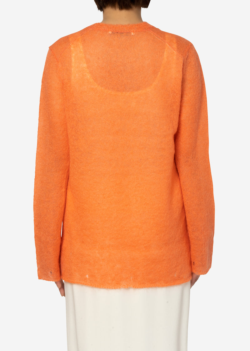 Damage Hole Mohair Long Sweater in Orange
