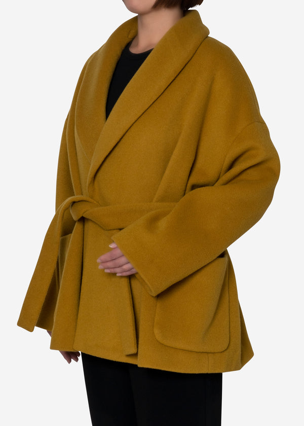 KIWI Wool Short Gown Coat in Ocher