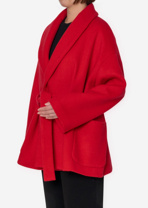 KIWI Wool Short Gown Coat in Red