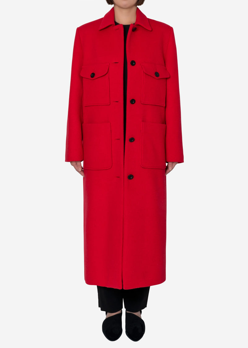 KIWI Wool Long Coat in Red
