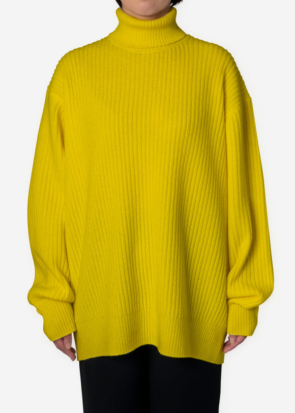 Cashmere Lambs High Neck Big Sweater in Yellow