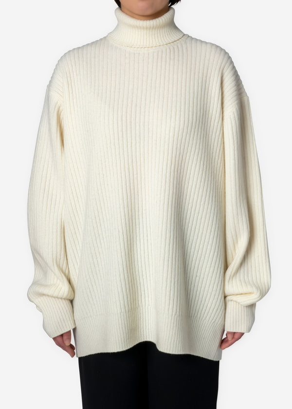 Cashmere Lambs High Neck Big Sweater in Off White