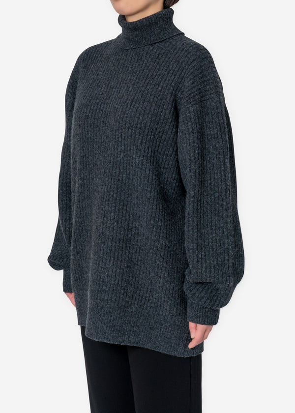 Cashmere Lambs High Neck Big Sweater in Charcoal