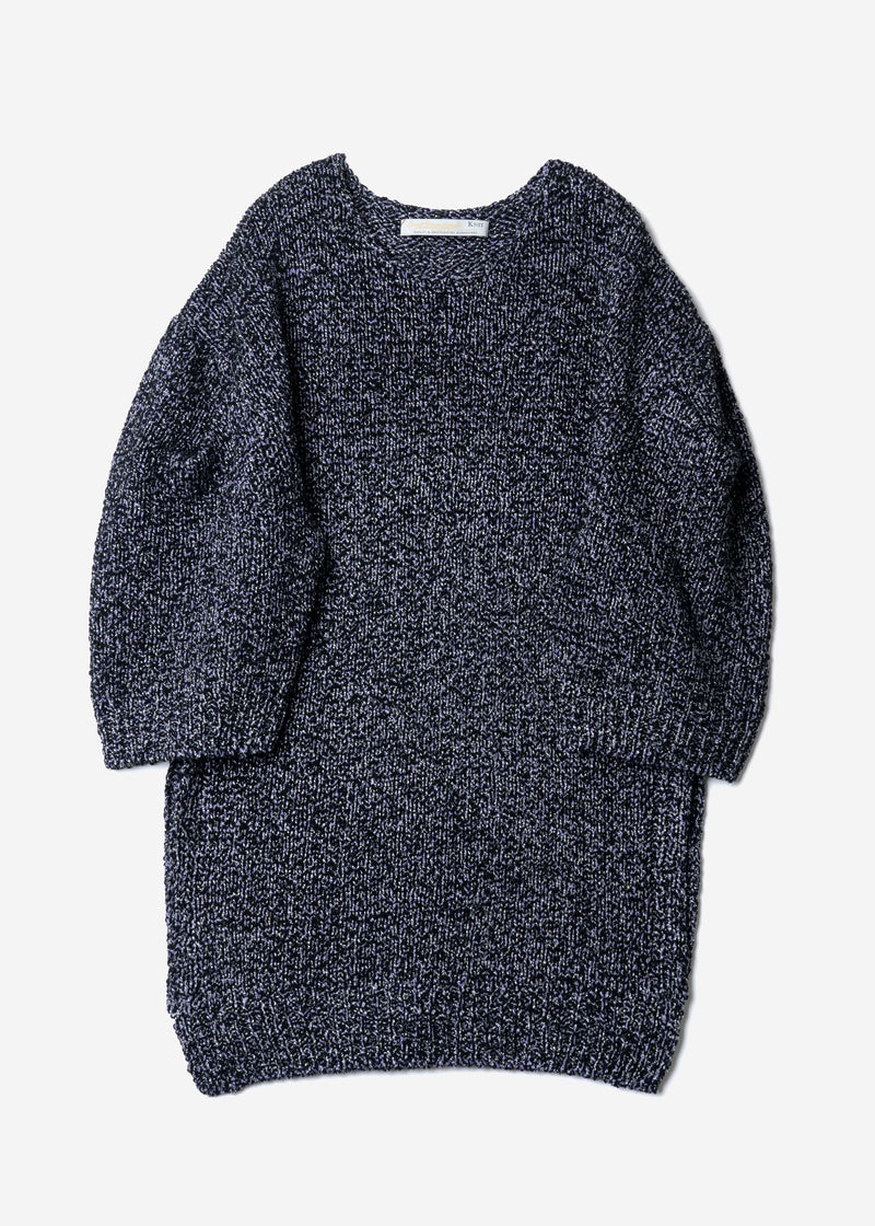 Wave Tape Knit Tunic Sweater in Navy
