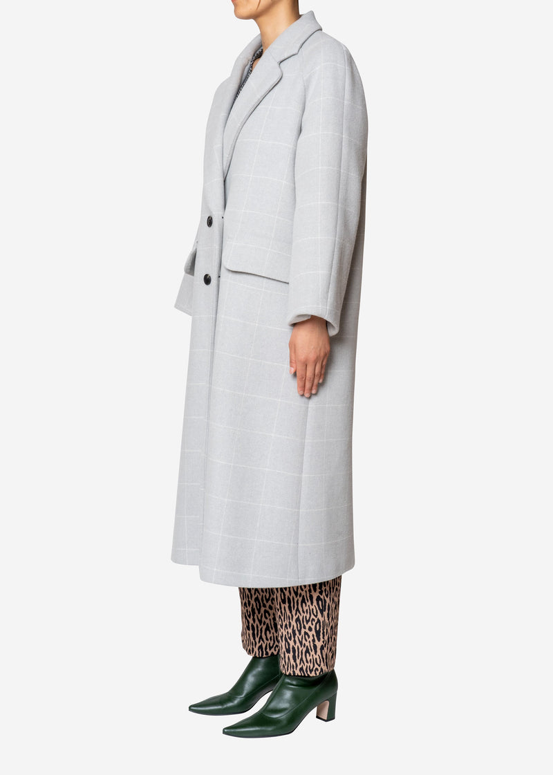 Reversible Check Wool Long Coat in Gray