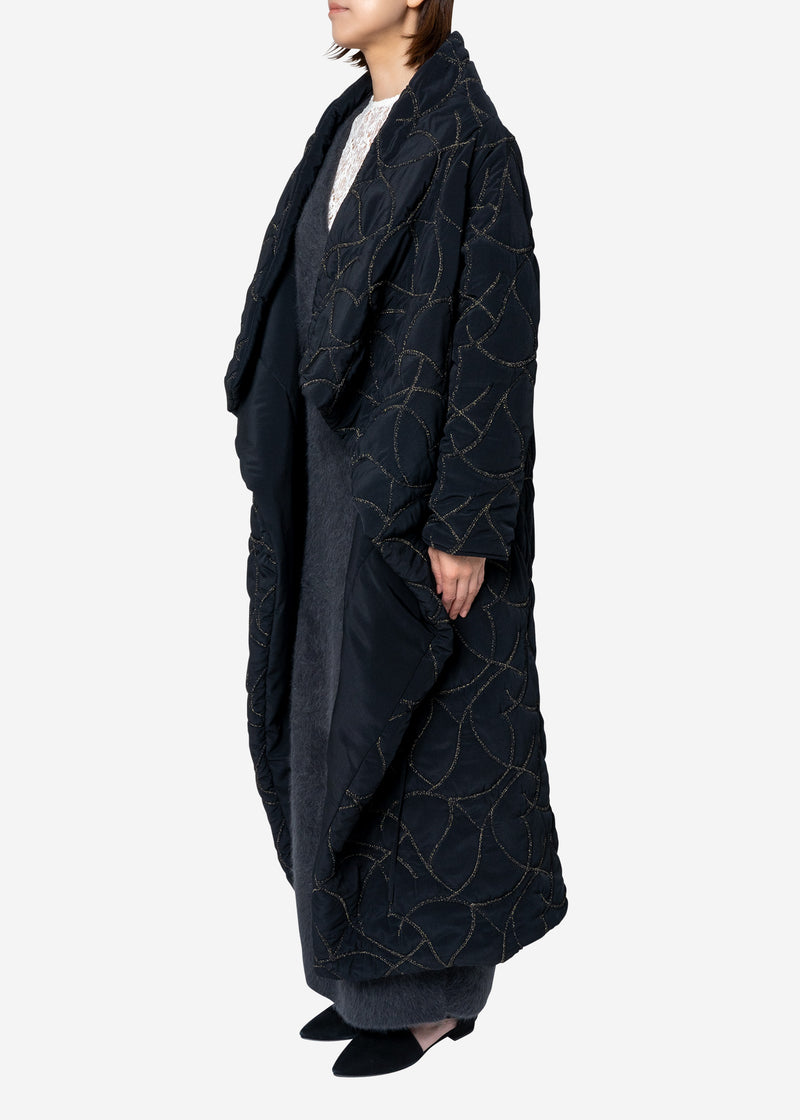 Quilting Embroidery Futon Coat in Black