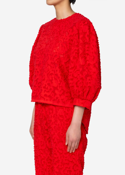 Greed International グリードフラワーカットジャガードブラウスOriginal Flower Cut JQ Puff Blouse  in Red – Greed International Official Online Shop