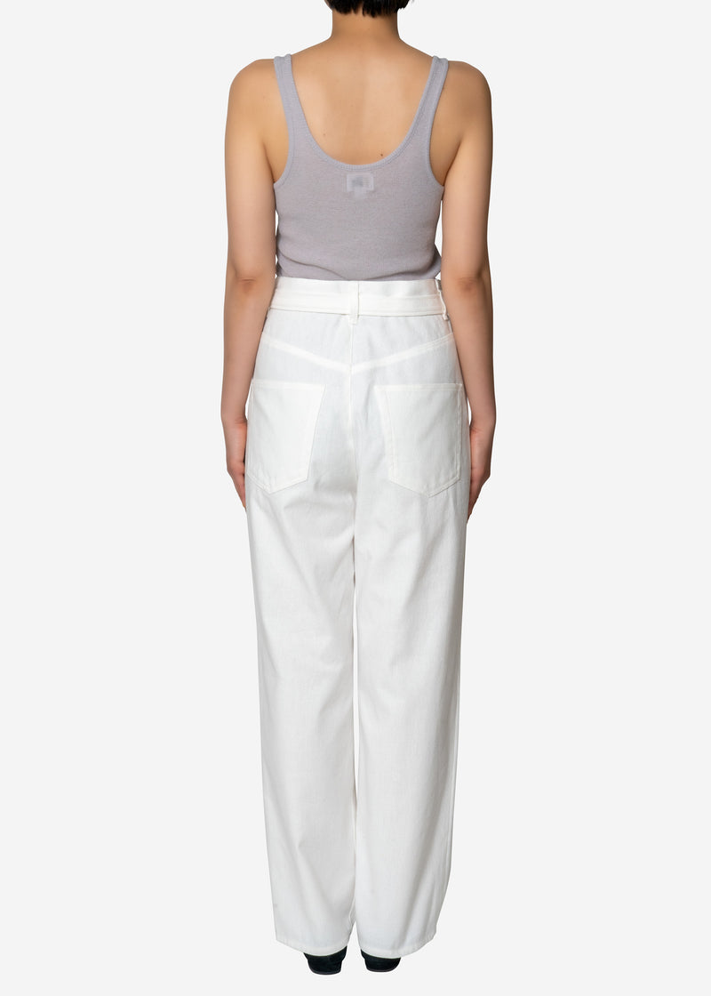Cotton Linen Belt Pants in White