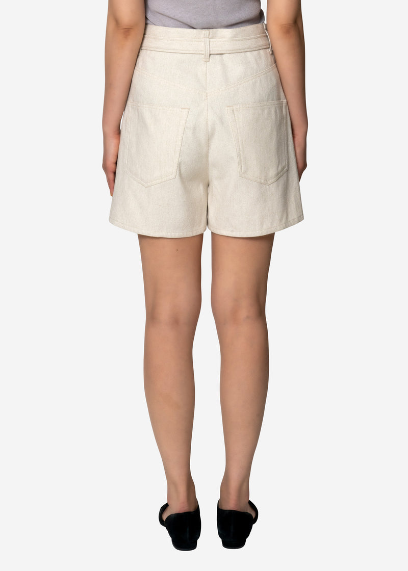 Cotton Linen Belt Short Pants in Natural