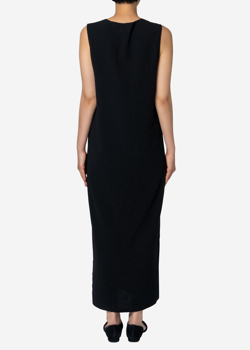 Dry Stretch Georgette Sleeveless Dress in Black