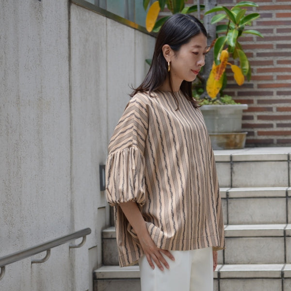Dobby Stripes Drop Shoulder Puff Sleeve × Double Weave High ...