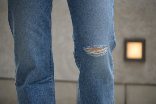High-Rise Straight Distressed Jeans