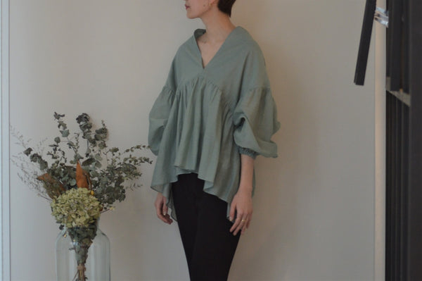 Sheer Striped Crepe Gather Blouse