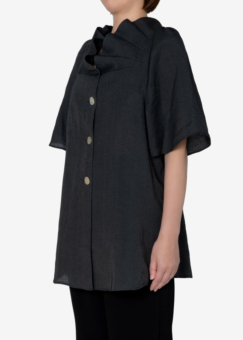 NALYA Silk Lyocell Tack Blouse in Black