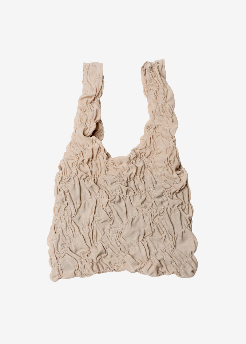 Upcycle Shirring embroidery Tote Bag Small in Beige