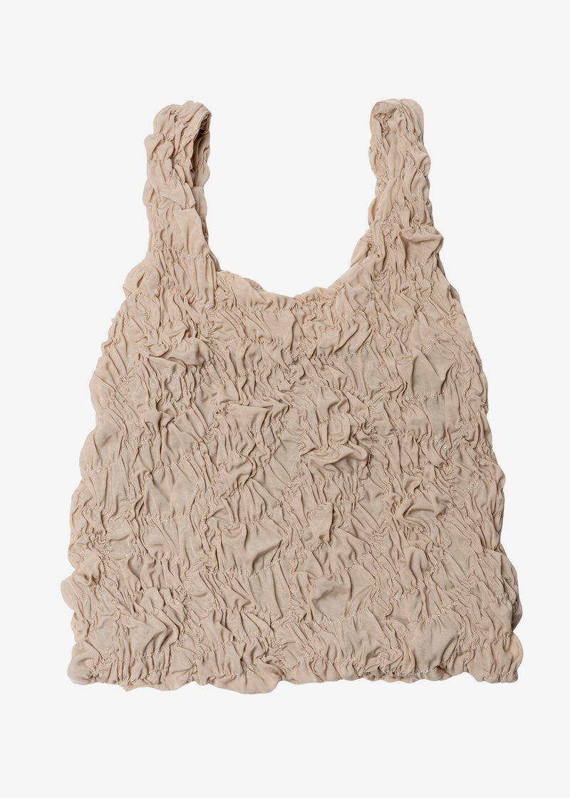 Upcycle Shirring embroidery Tote Bag Large in Beige