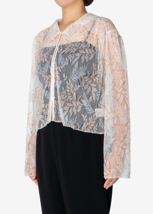 Dual Color Cord Lace Blouse in White