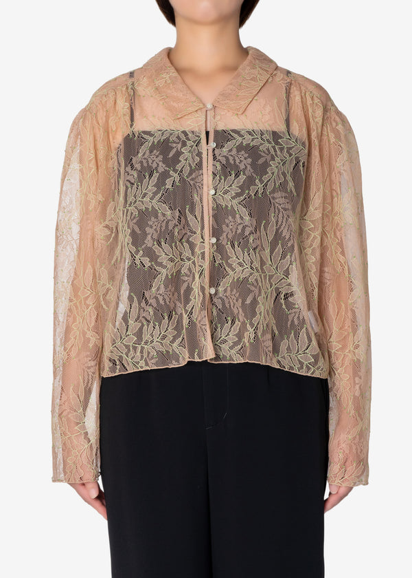 Dual Color Cord Lace Blouse in Beige