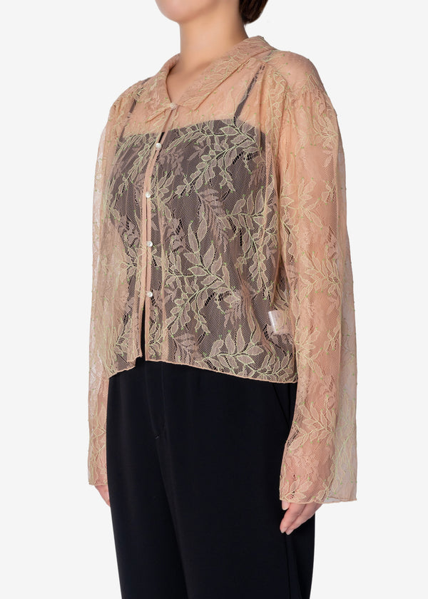 Dual Color Cord Lace Blouse in Beige