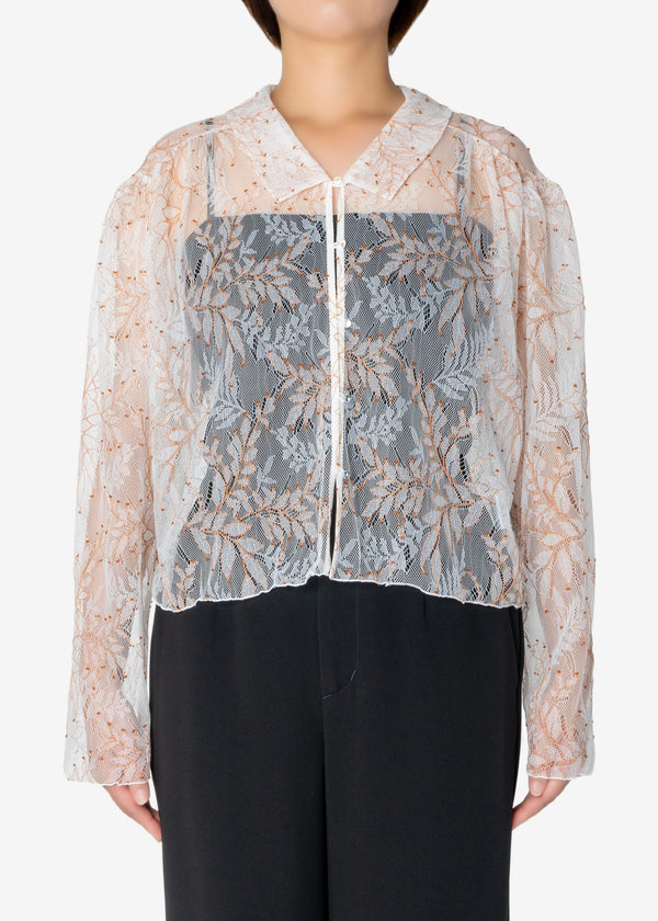 Dual Color Cord Lace Blouse in White