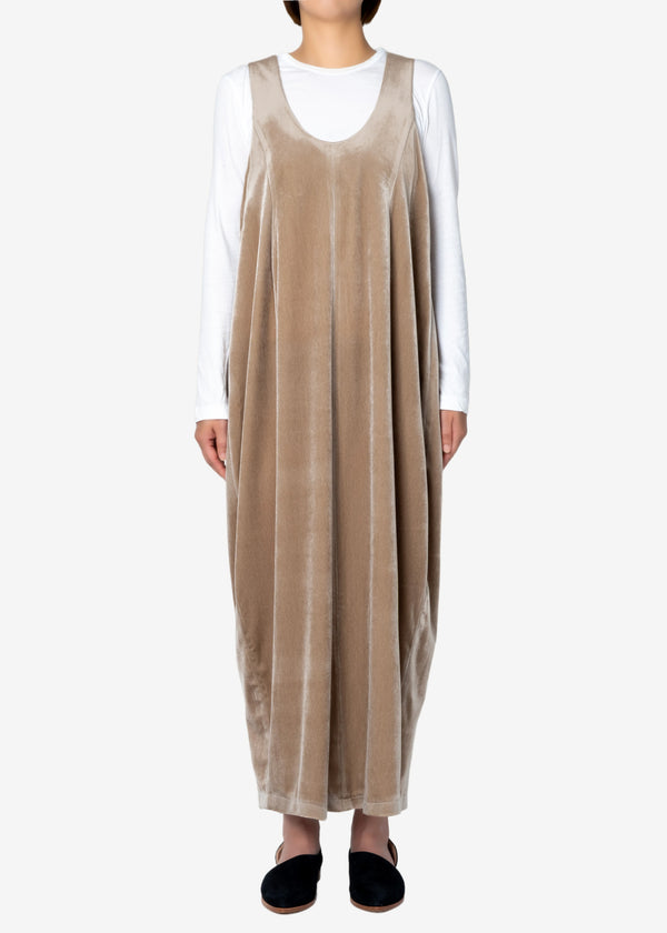 Chantique Velour Cocoon Dress in Beige