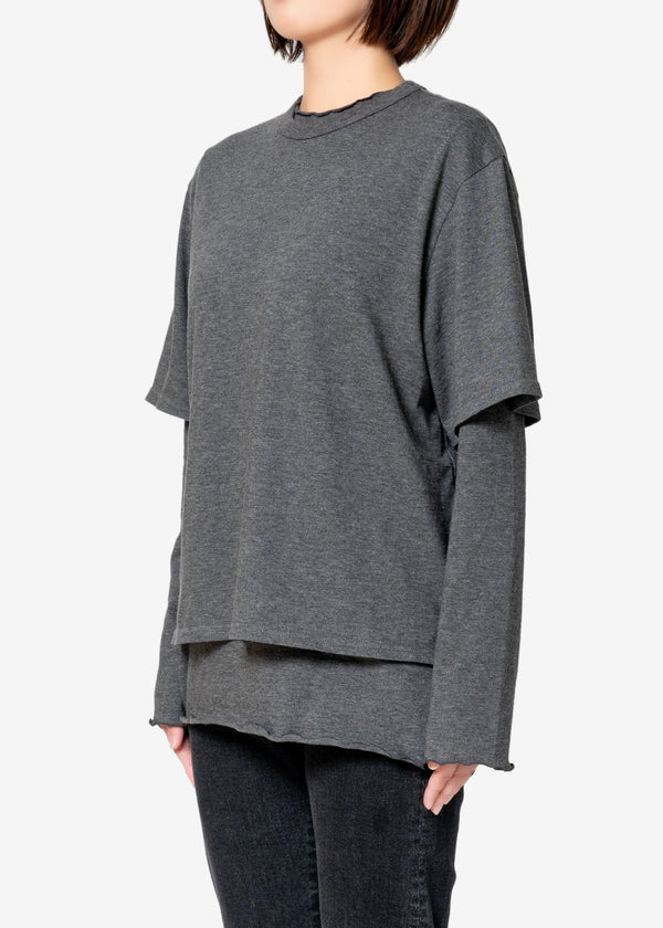 Yak Cotton Jersey Double Layer Crew-Neck Tee in Gray