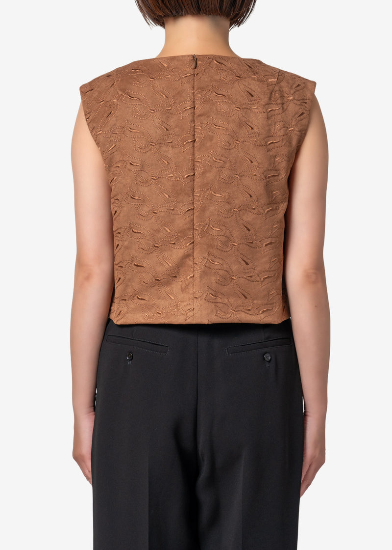 Suede embroidery Blouse in Brown