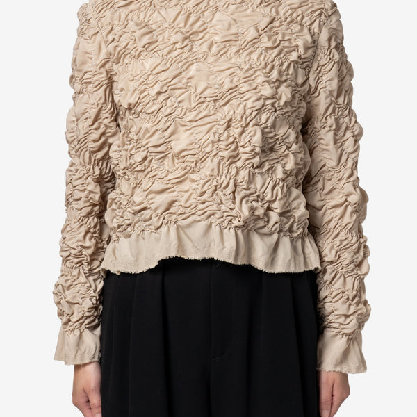 Plum blossom Shirring embroidery Long sleeve Blouse in Beige 
