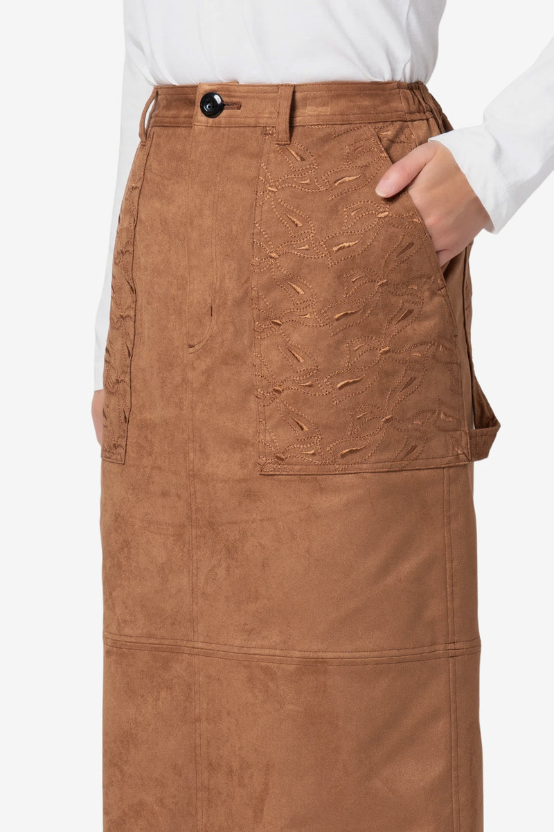 Suede embroidery skirt in Brown