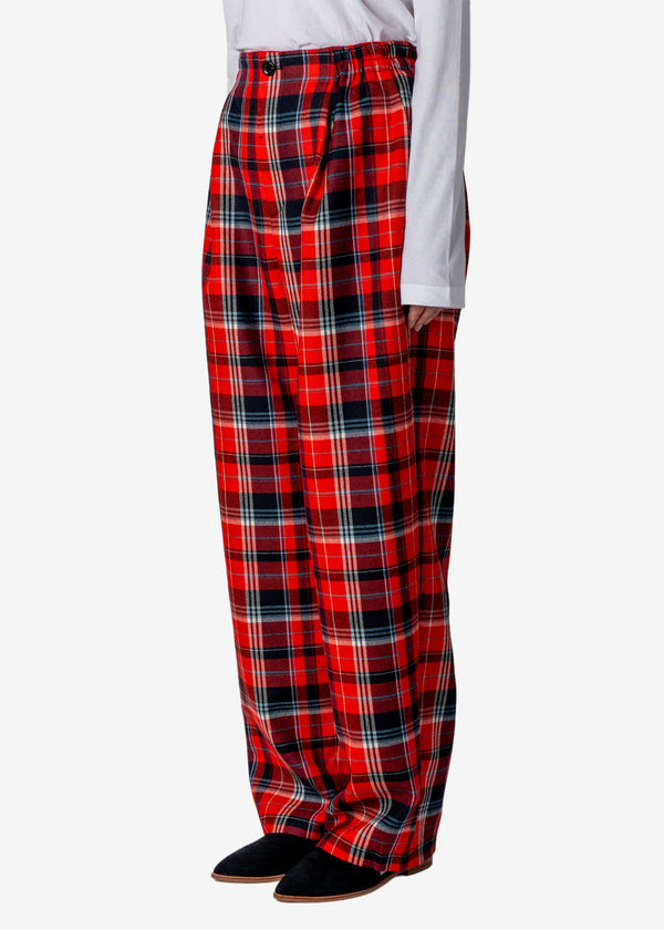 Wool Check Tuck Pants in Red mix