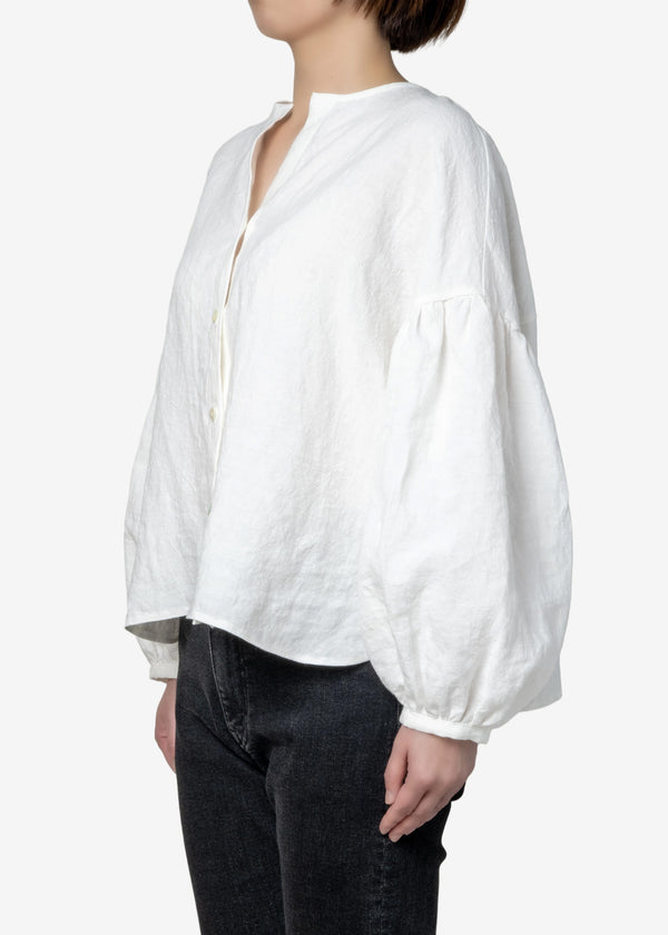 Linen Dyed Canvas Blouse in Off White