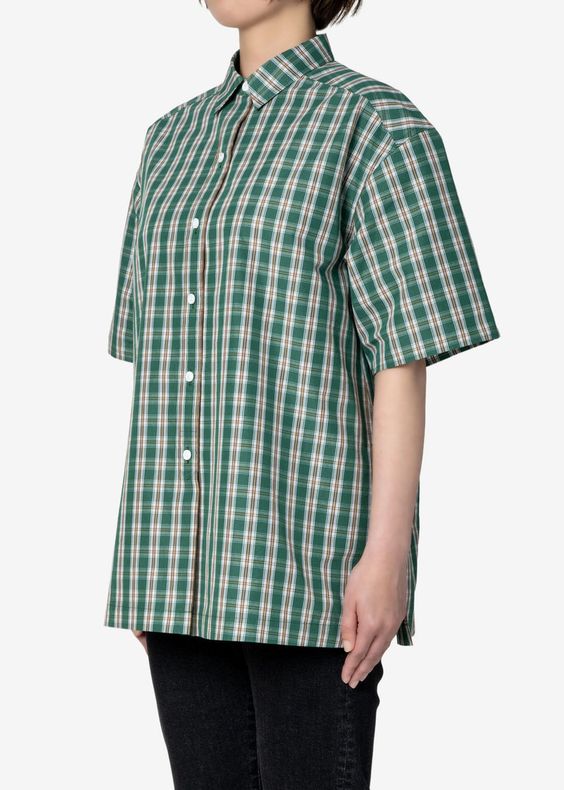 Typewriter Wash Check Short Sleeve Shirts in Green