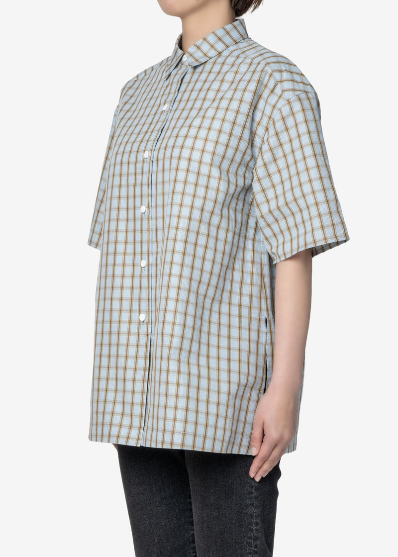 Typewriter Wash Check Short Sleeve Shirts in LtBlue