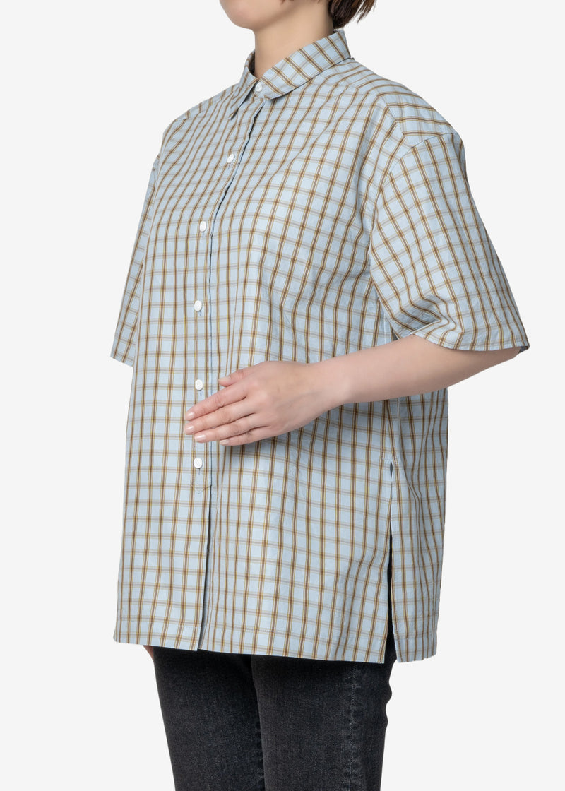 Typewriter Wash Check Short Sleeve Shirts in LtBlue