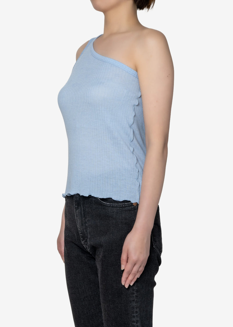 Tencel Solo Rib One Shoulder in Blue