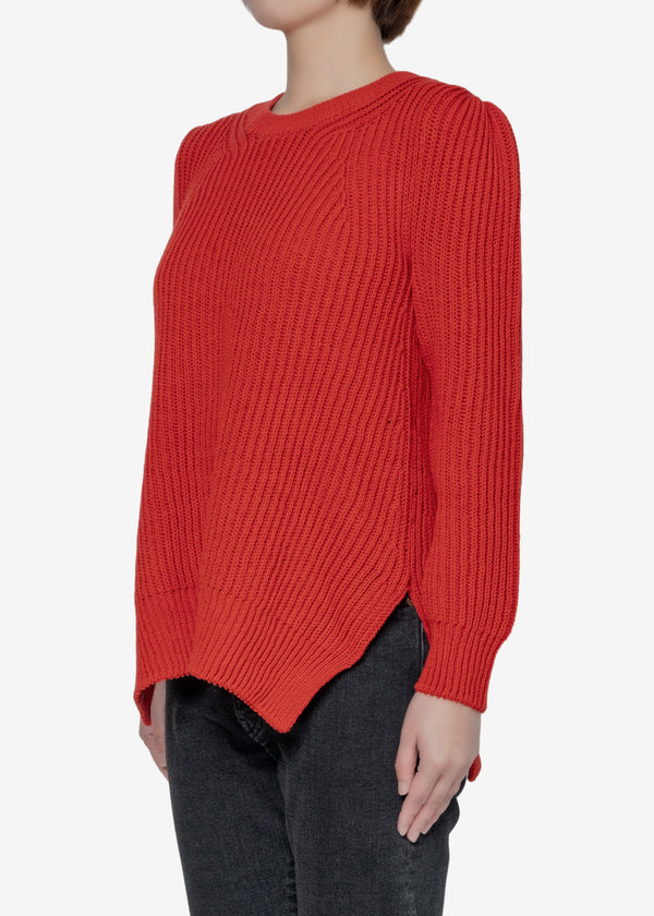 Cotton Balloon Sweater in Red