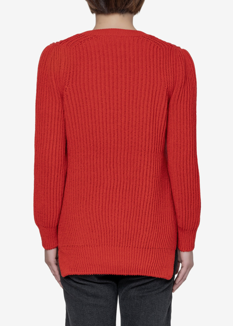 Cotton Balloon Sweater in Red