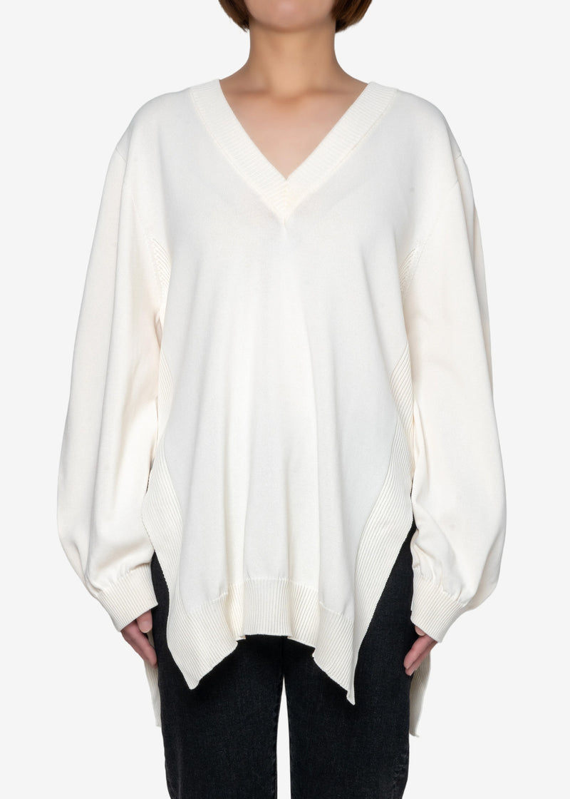 Flure Long V-neck Puff Knit in Ivory