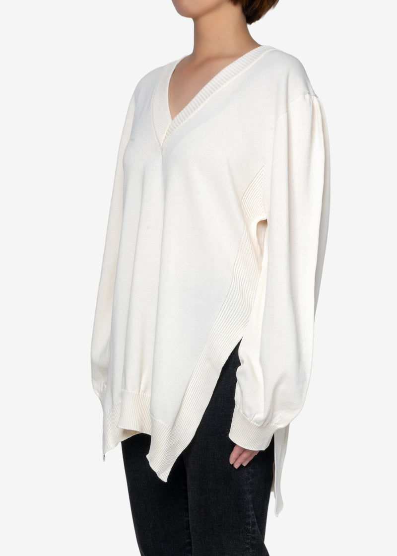 Flure Long V-neck Puff Knit in Ivory