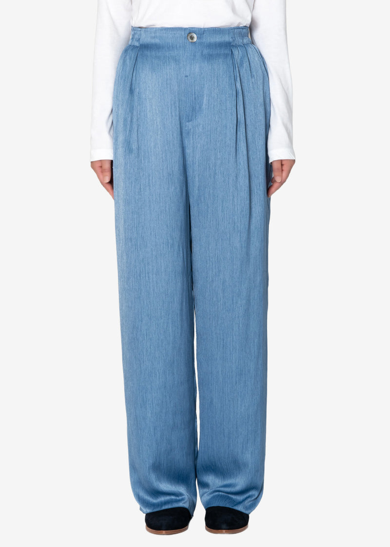 Satin Denim Tumbler Pants in Blue